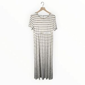 Bellamie Plus White Gold Striped Maxi Dress Plus Size Boutique 1XL